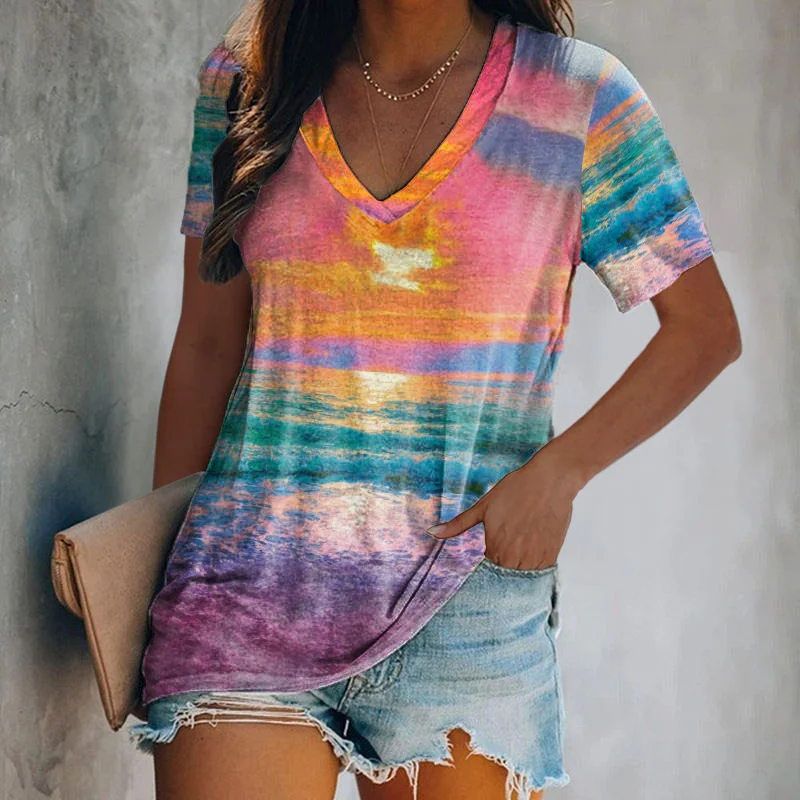 Beautiful ocean V-neck graphic tees designer