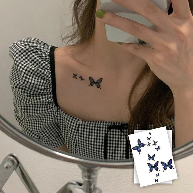 Black and White Butterfly Tattoo Sticker Waterproof Sexy Tattoos for Women Body Art Fake Tattoo Clavicle Arm Leg Tattoo Stickers