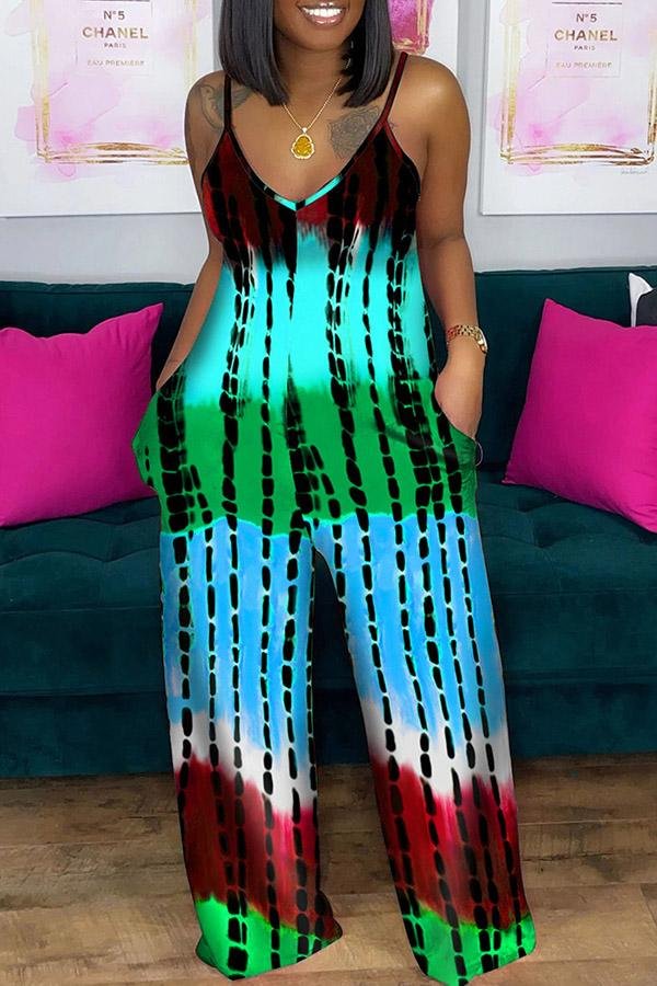 Loose Tie Dye Printed Suspender Rompers
