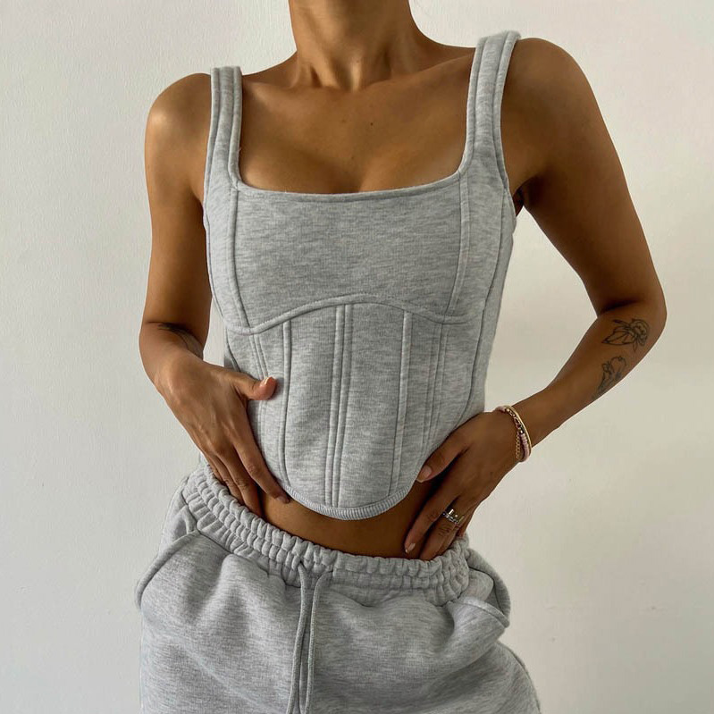 Drawstring Hooded Short Sweatshirt Drawstring Pants 3-Piece Set