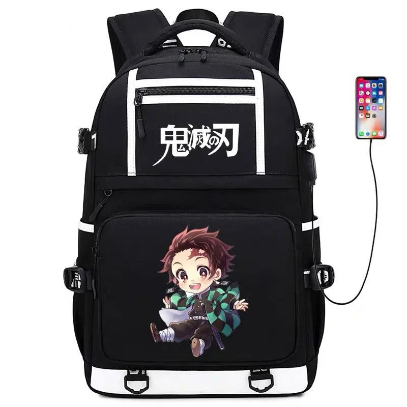 Buzzdaisy Demon Slayer Kimetsu no Yaiba Kamado Tanjirou #4 USB charging Backpack School NoteBook Laptop Travel Bags