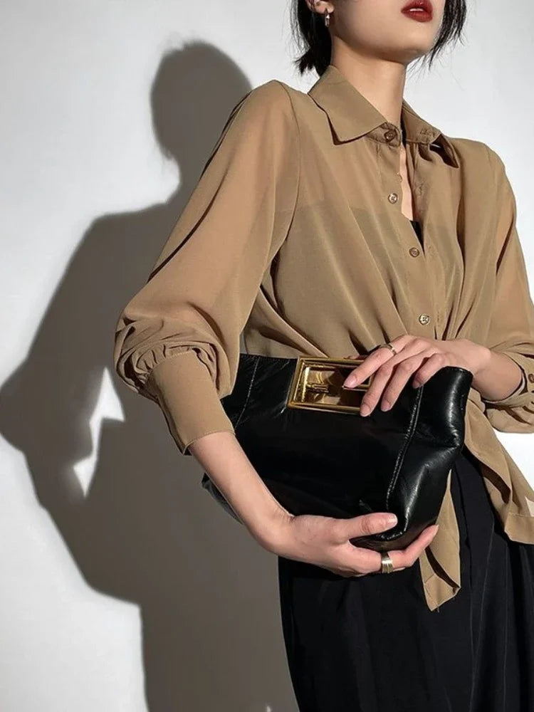 OLCooL Sun-proof Transparent Shirt Female Mesh Long Sleeve Y2k Top Solid Loose Chiffon Blouse Korean Fashion Cardigan for Women olcool