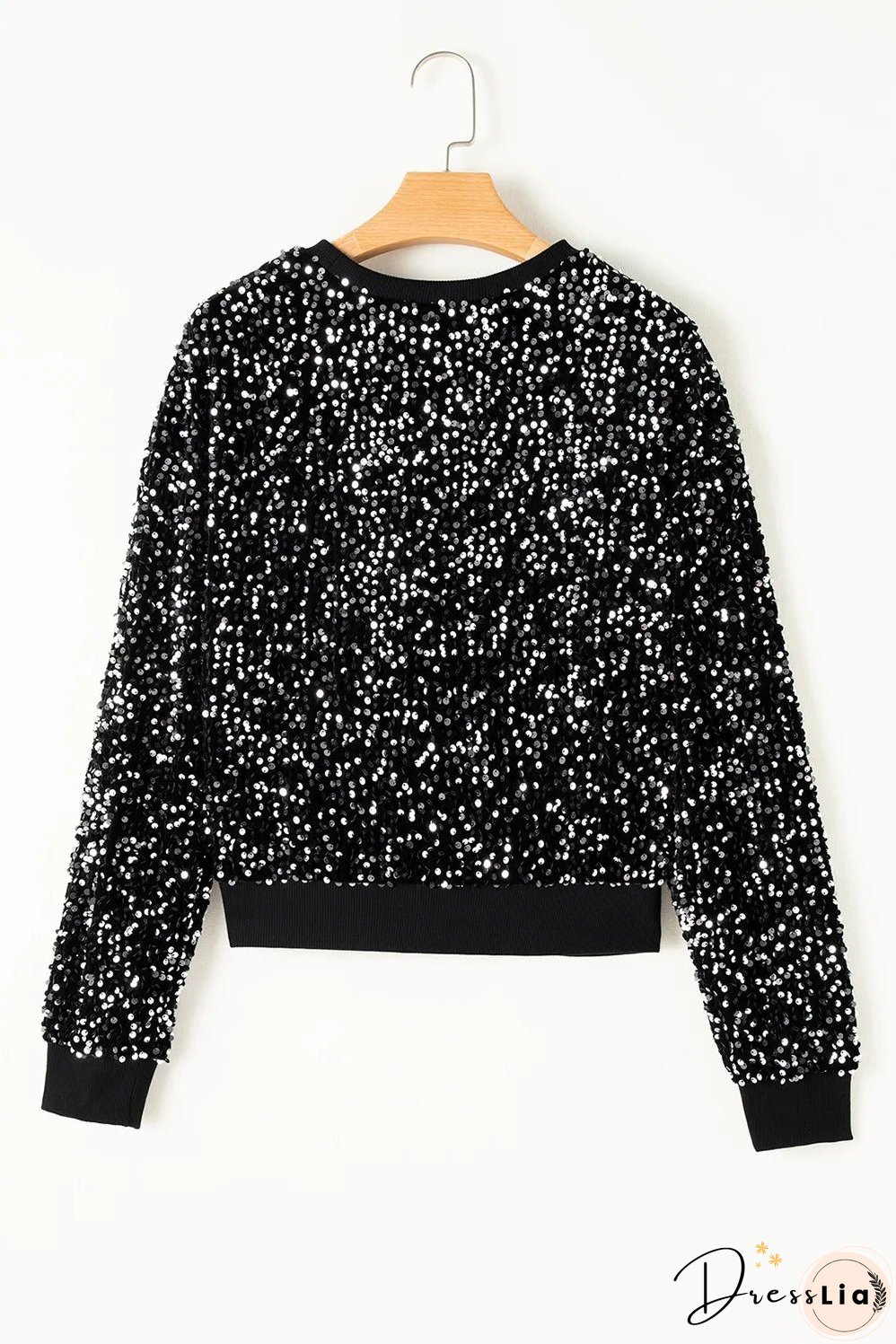 Sequin Round Neck Long Sleeve Top