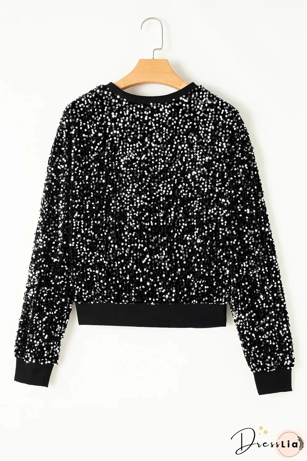 Sequin Round Neck Long Sleeve Top