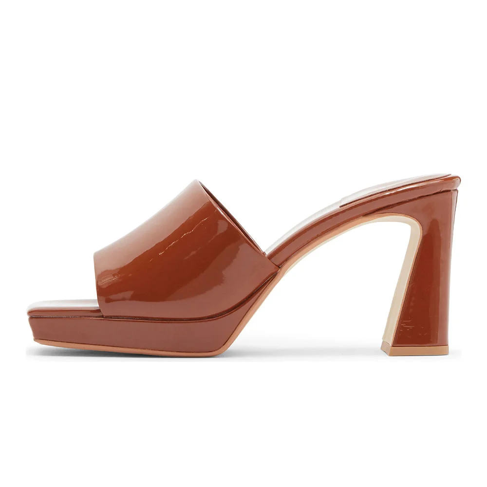 Casual Rust Slip On Wide Strap Platform Chunky High Heeled Sandals