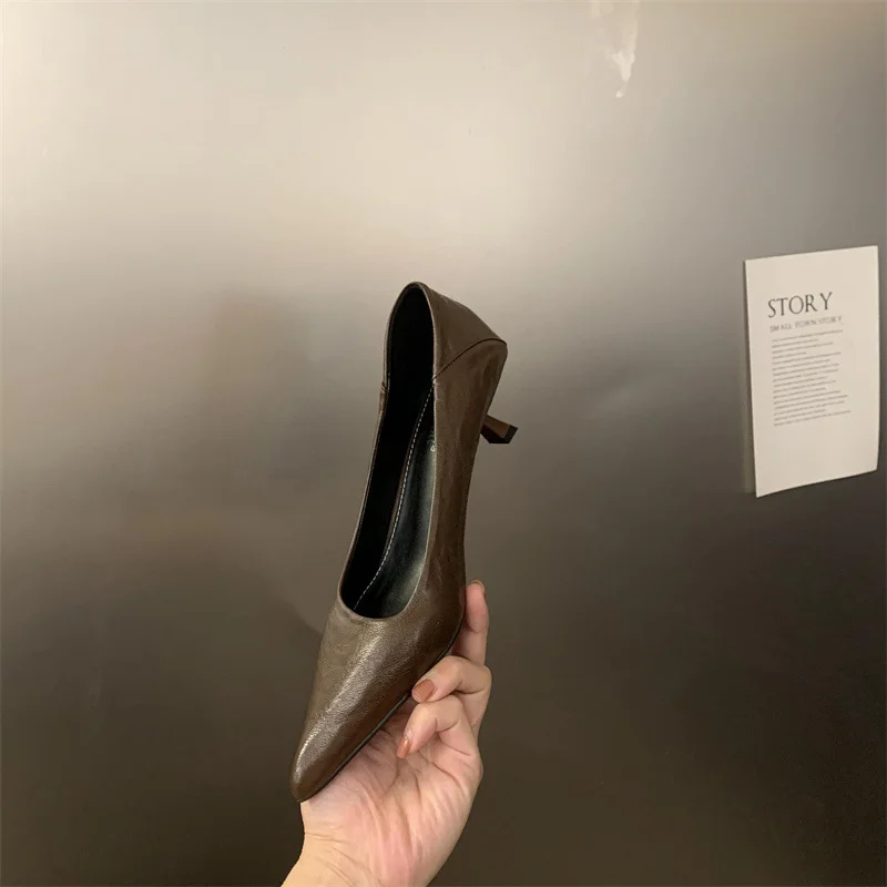 Breakj Breakj Autumn And Winter New Pointed High-Heeled High-Heeled Shoes Leopard Print Fashion Commuting Low-Heeled Kitten Heel Single Shoes