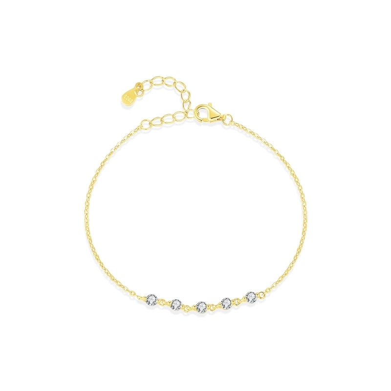 Round Brilliant 925 Sterling Silver Cable Chain Bracelets IG Style Elegant Shiny