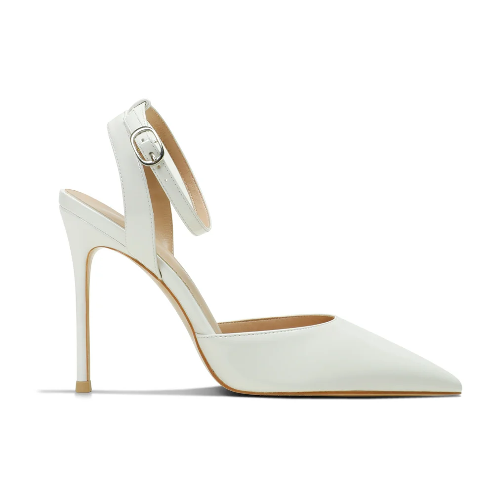 100mm Women's Slingback Ankle Buckle Pointed Toe Wedding High Heels-MERUMOTE