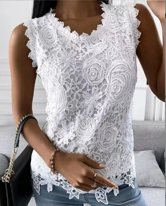 Uveng Uveng Explosion Women's 2024 Summer New T-Shirt Back Jacket Lace Shirt