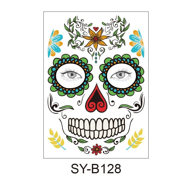 Facial Makeup Sticker Special Waterproof Face Tattoo Day Of The Dead Skull Face Dress Up Halloween Temporary Tattoo Stickers