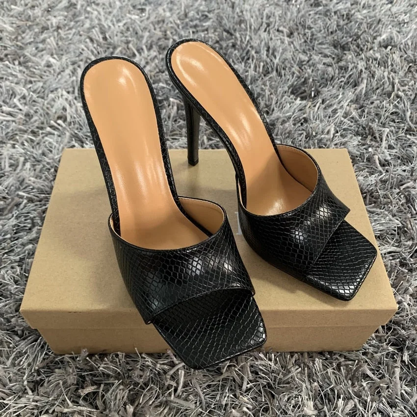 2020 Summer Women Pumps Square Toe Ladies Heel Mules Sexy Thin High Heels Sandals Slippers Female Fashion Woman Shoes 11CM