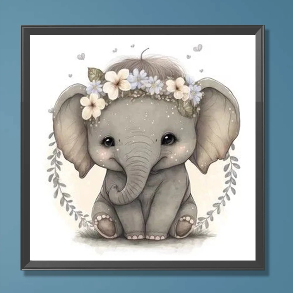 Diamond Painting - Full Round Drill - Cute Elephant(Canvas|30*30cm)