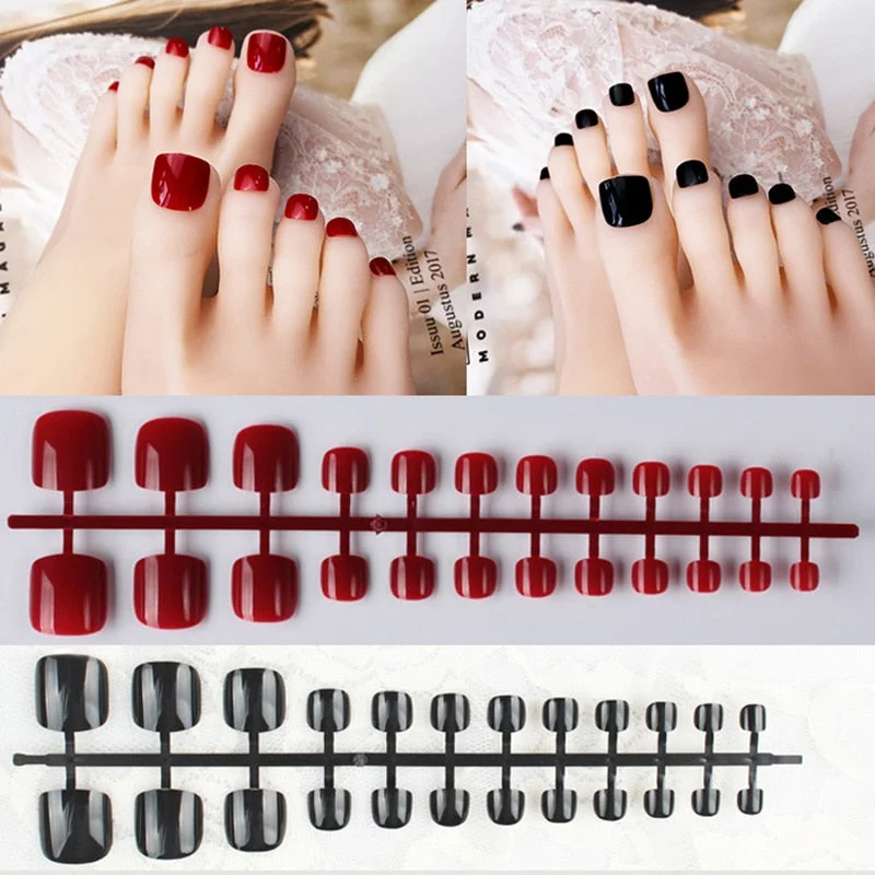 Mixed 5 Colors full cover false nails short foot fake nails Candy Color 24pcs/set press on nails foot toe french nail art tips