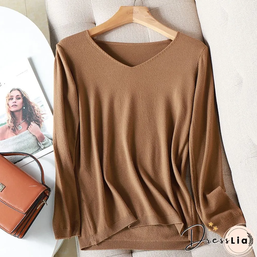 AOSSVIA Autumn Winter Sweater Knitted Pullover Women V-Neck Oversize Female Loose Long