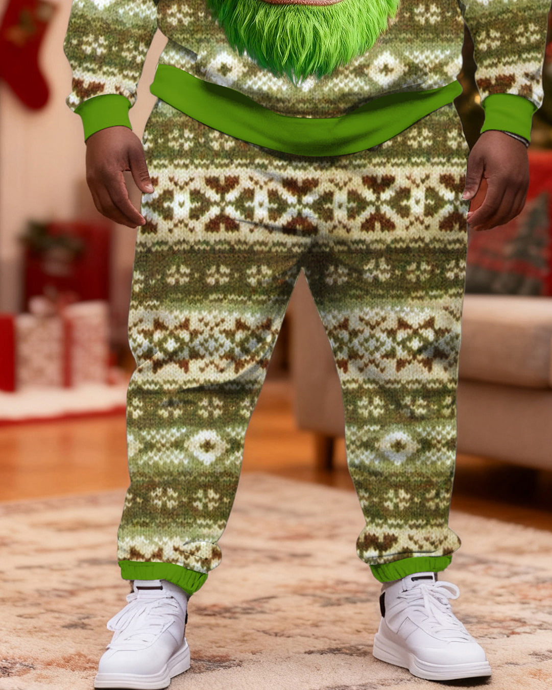 Big & Tall Men's Christmas Green-haired Monster Hoodie Set