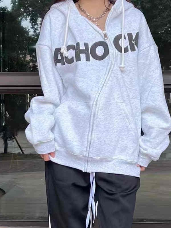 Y2K Letter Baggy Zipper Hoodie