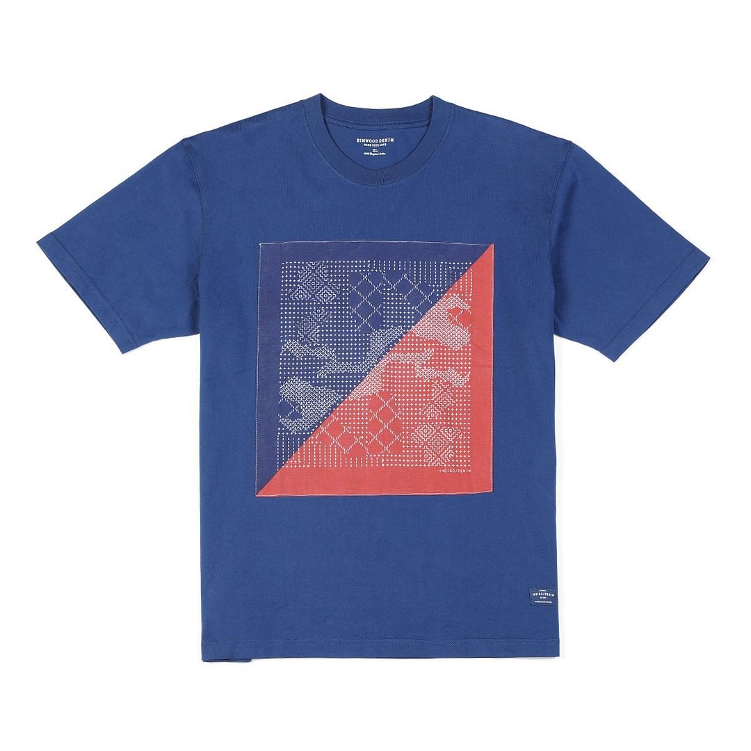 SIMWOOD 2021 Summer New T-shirts Men Loose Denim Style Pattern Print  Indigo Plus Size Tops 100% Cotton Tees Brand Clothing