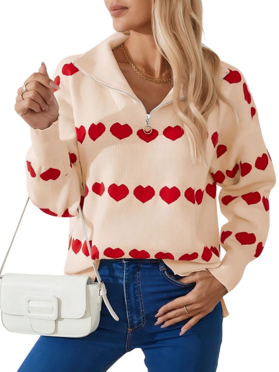 Athvotar Athvotar And Winter New Sweater Women Fashion Zipper Love Love Long-Sleeved Coat