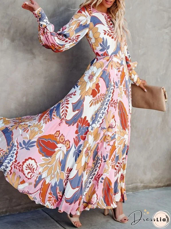 Women's Dresses Printed Crew Neck Long Sleeve Dress