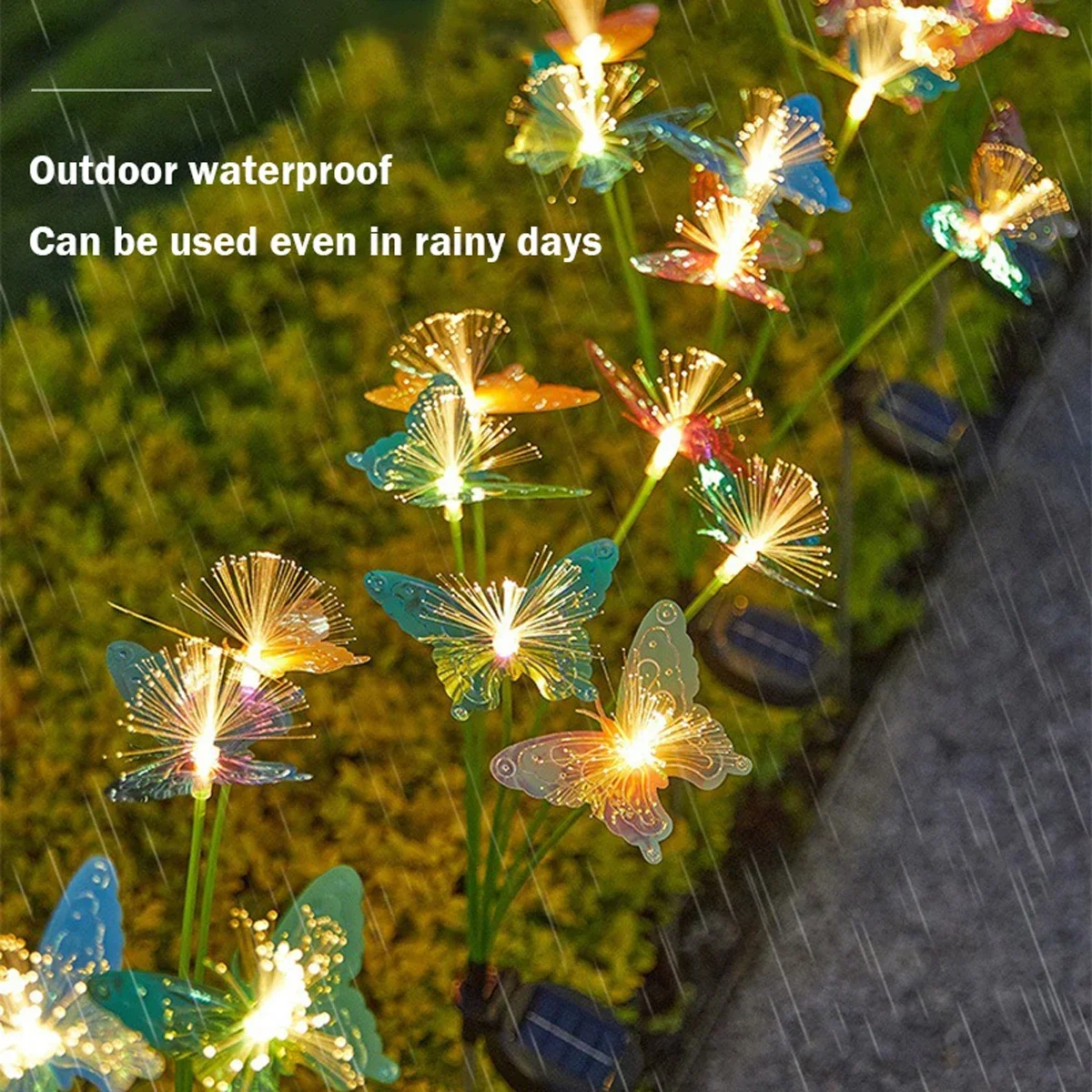 Tegooe Solar-Powered Butterfly Fiber Optic Garden Lights - Waterproof Color-Changing