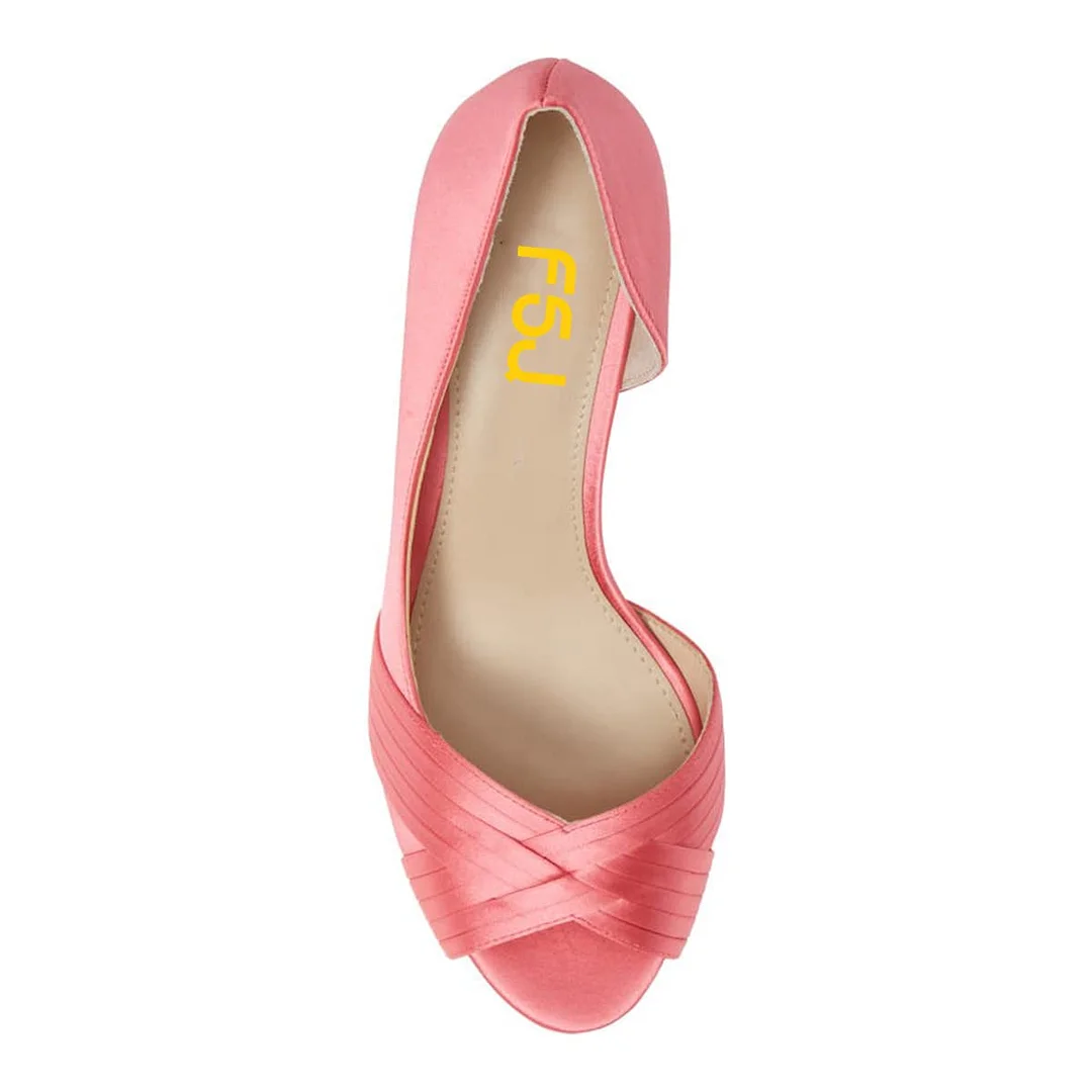 Peach Satin Peep Toe Kitten Heel Elegant D'orsay Sophisticated Pumps