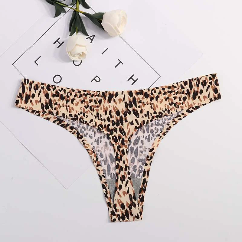 Hot Silk Sexy Women Thongs G String Seamless Panties Female Underwear Leopard Tanga Ladies Low-Rise Lingerie Panty Intimates