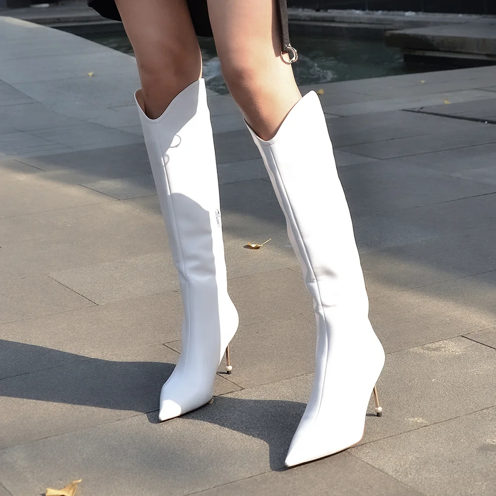 White Simple Boots Fashion Autumn And Winter Knee High Boots