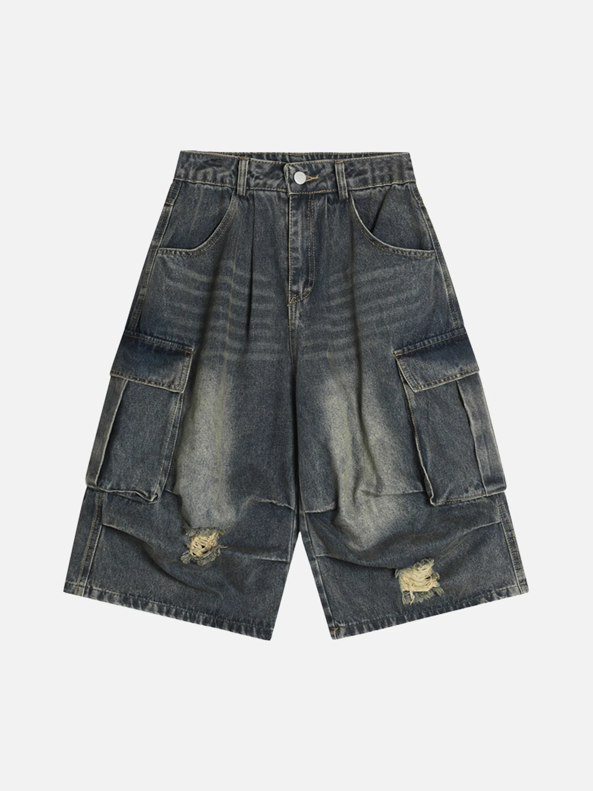 Blue Act Chic Multi Pocket Wrinkle Longline Jorts Front