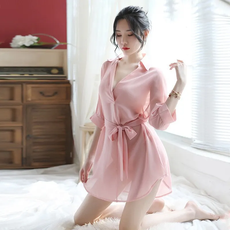Churchf Sexy Lady Chiffon Shirt Pajamas Adorable Adorable Princess Perspective With Solid Suit Passion Uniform