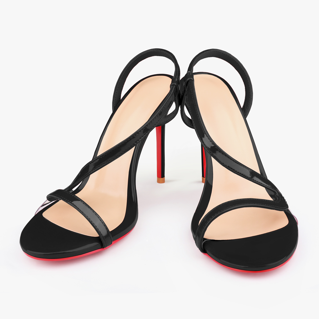 100mm Women's  Red Bottom  Sandals Stiletto Spotlight Wavy Straps High Heels Ankle Strap Studs Shoes-MERUMOTE