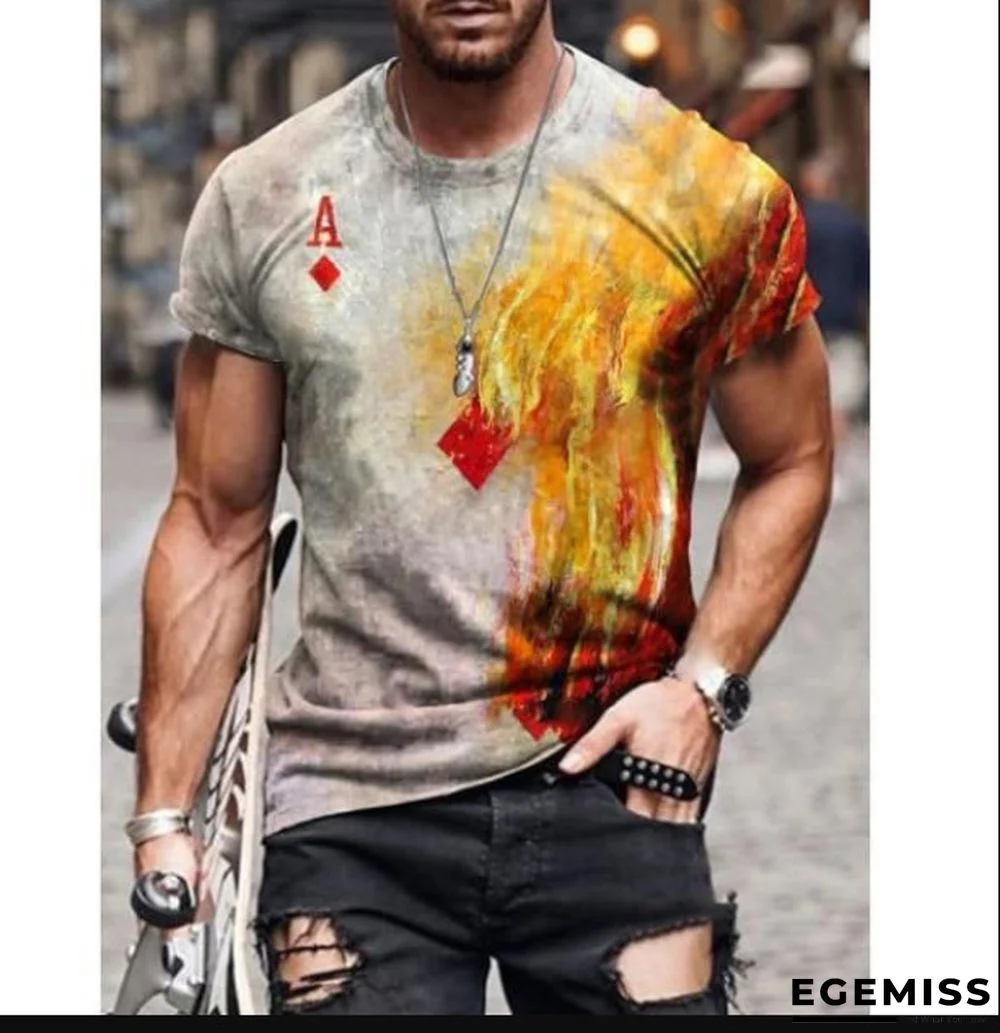 Trade Summer Men's Fashion Leisure Simple Poker Printed Round Neck Short Sleeve T-shirt | EGEMISS