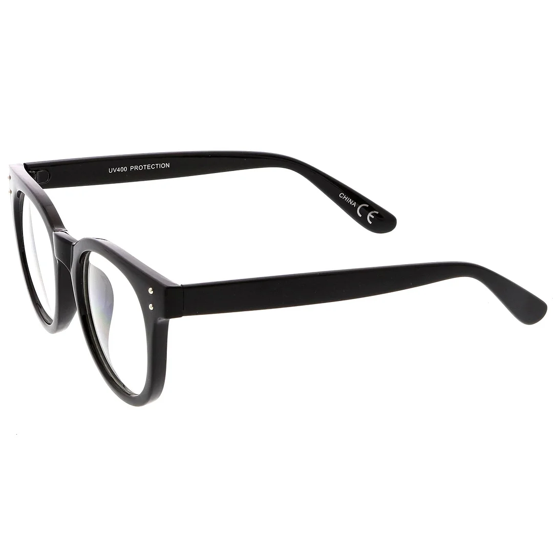 Classic Horn Rimmed Eyeglasses With Rivet Accent Wide Arms Clear Lens 48mm