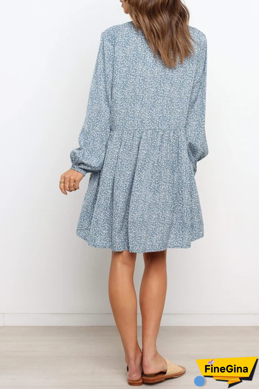 Fashion Elegant Print Split Joint V Neck A Line Dresses