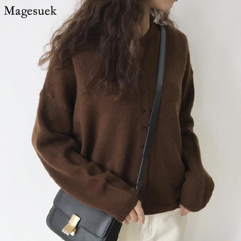 Autumn Winter New Long Sleeve Cardigan Sweater For Women O-neck Knitted Cardigan Sweater Loose Casual Woman Sweaters Vests 10325