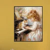 Piano chat fille-perceuse ronde peinture diamant-40*50cm