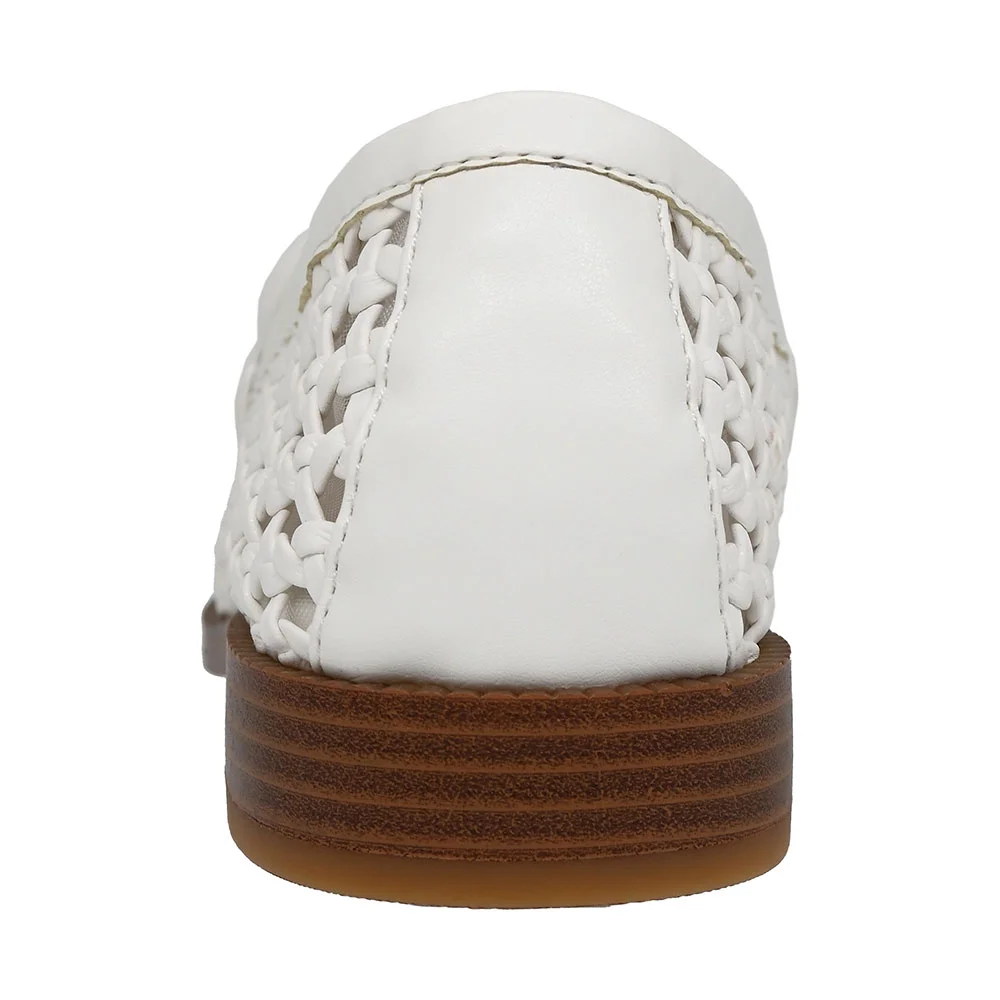 White Round Toe Flat Braid Mesh Penny Loafers Women with Cut Out