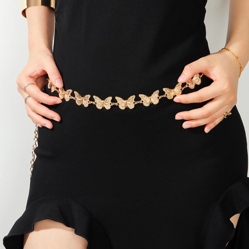 Casual Vintage Style Minimalist Butterfly Alloy Buckle Metal Button Women's Chain Belts