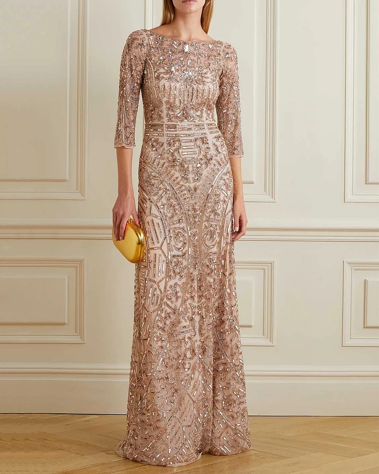 Elegant sequined maxi dress gown