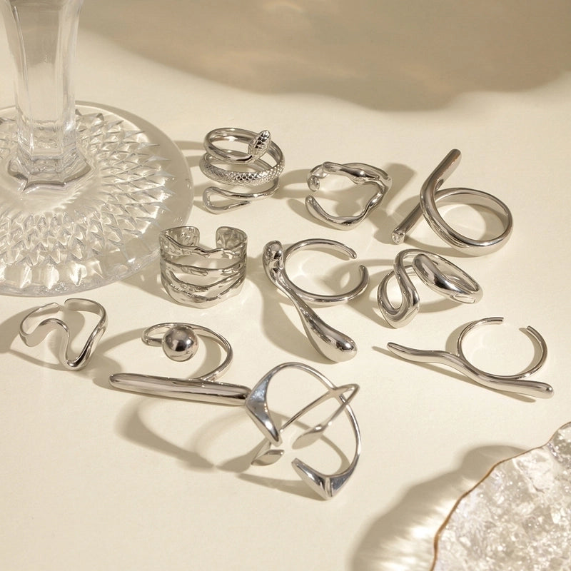 Exaggerated Artistic Geometric 304 Stainless Steel Layered Open Rings