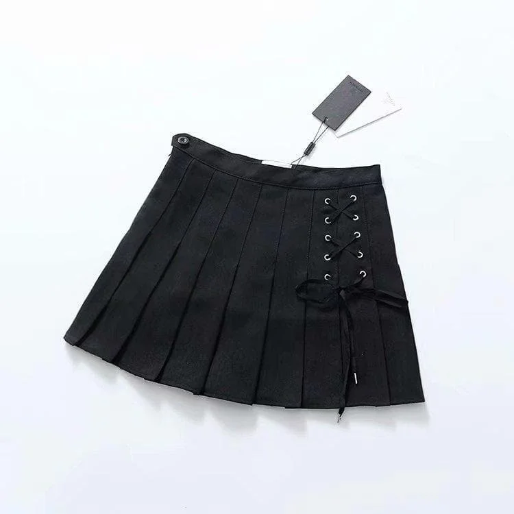 Black Laced Side Pleated Skirt SP1812505