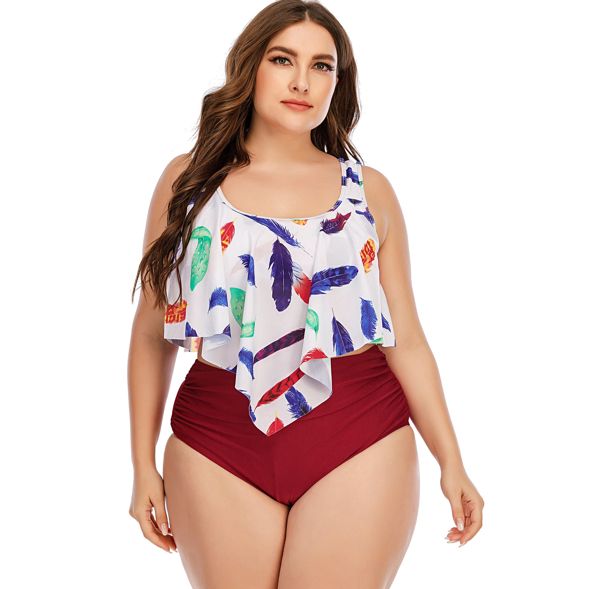 Plus Size Fresh Women plus-Sized plus-Sized Split Swimming Swimsuit Double-Shoulder Strap