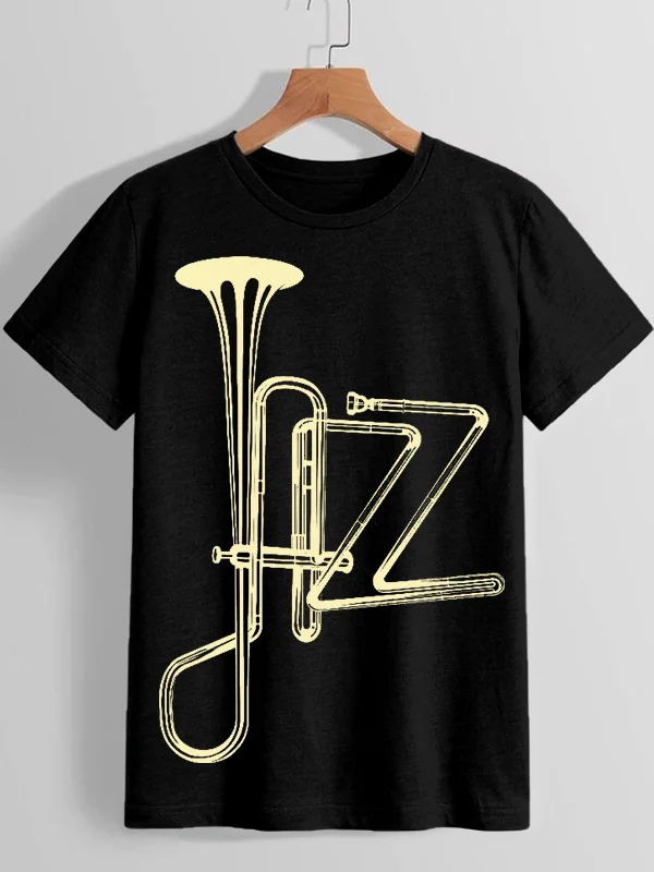Women's Jazz Orchestral Instrument Abstract Art Print Cotton Casual T-Shirt