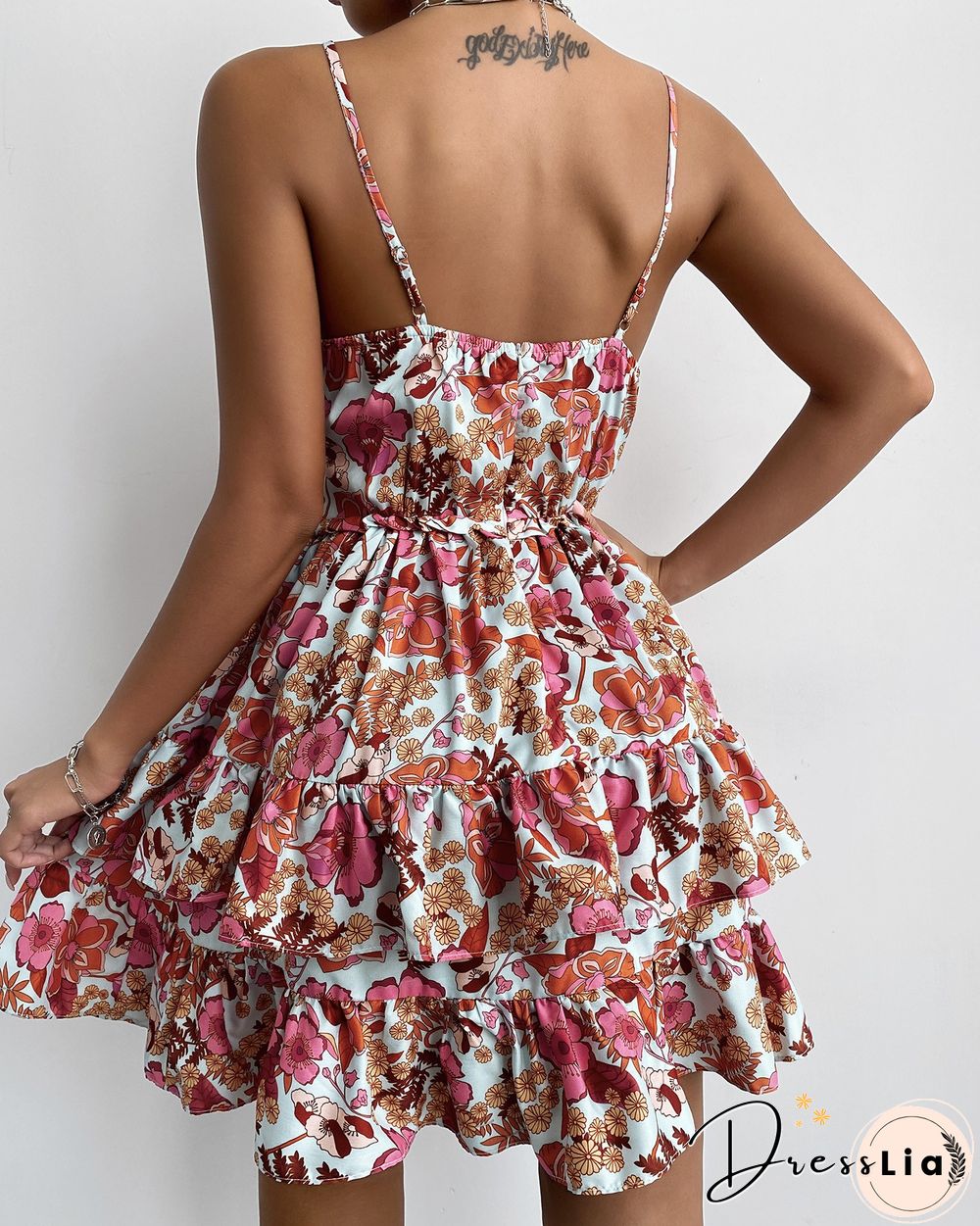 Floral Print Ruffle Hem Ruched Cami Dress