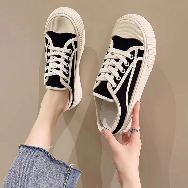 Churchf Churchf Flat Slippers Women 2024 Spring And Summer Autumn New Canvas Shoes Soft Sole Half Slippers Casual Sports Board Shoes Women