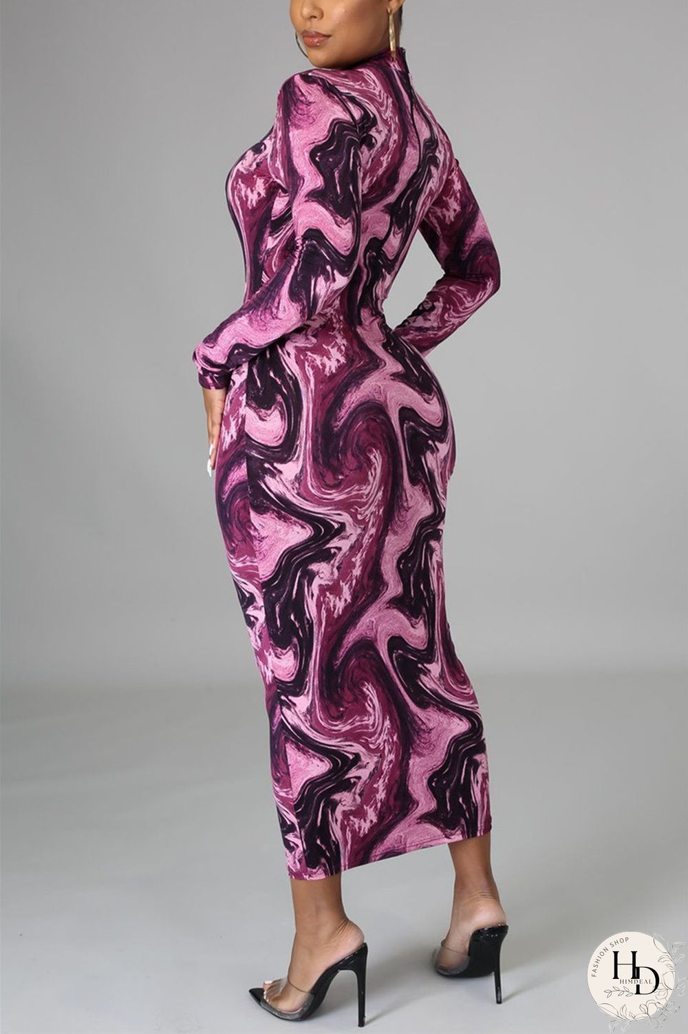 Red Fashion Casual Print Basic Half A Turtleneck Pencil Dresses