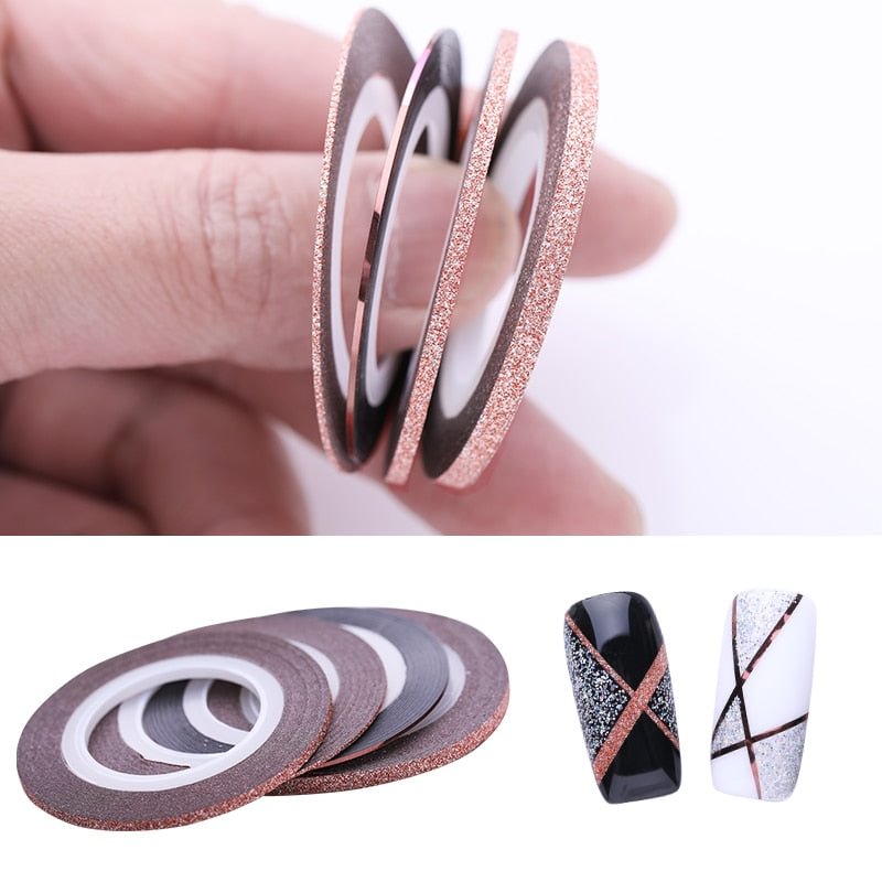 12 Rolls 2mm Matte Glitter Nail Striping Tape Line Rainbow Multi Color Styling Tool Sticker Decal  DIY Decoration