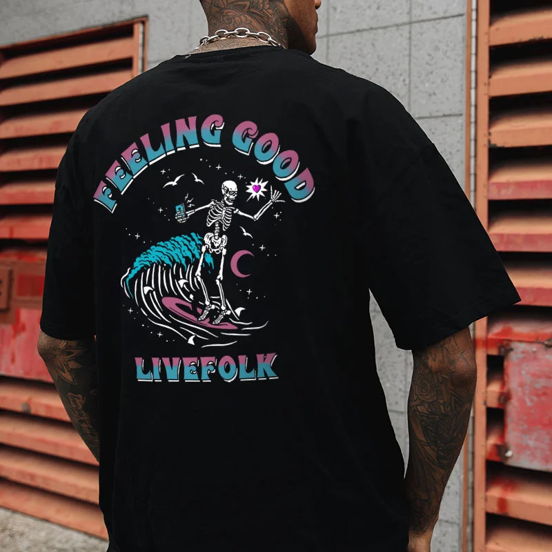 LIVING GOOD LIVEFOLK Dancing Skull Black Print T-shirt