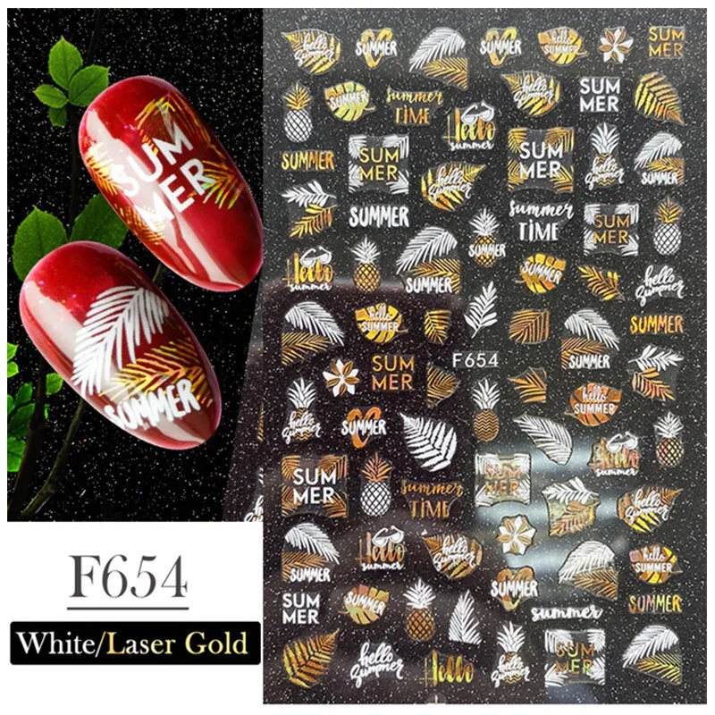 Nail Stickers Back Glue White Golden Maple Leaf Lines Leaves Designs Nail Decal Decoration Tips For Beauty Salons