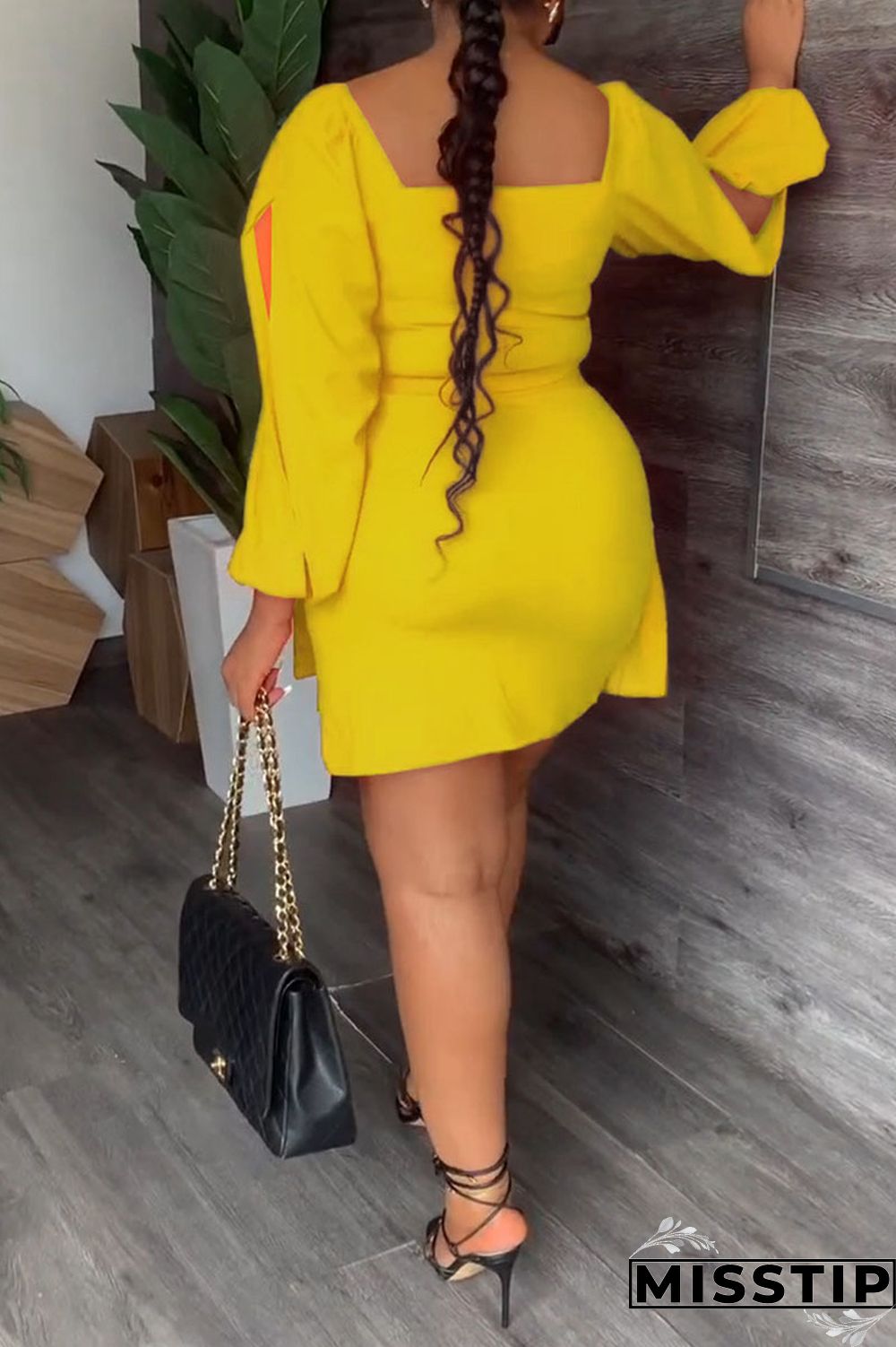 Black Casual Solid Bandage Patchwork Fold Square Collar Long Sleeve Two Pieces