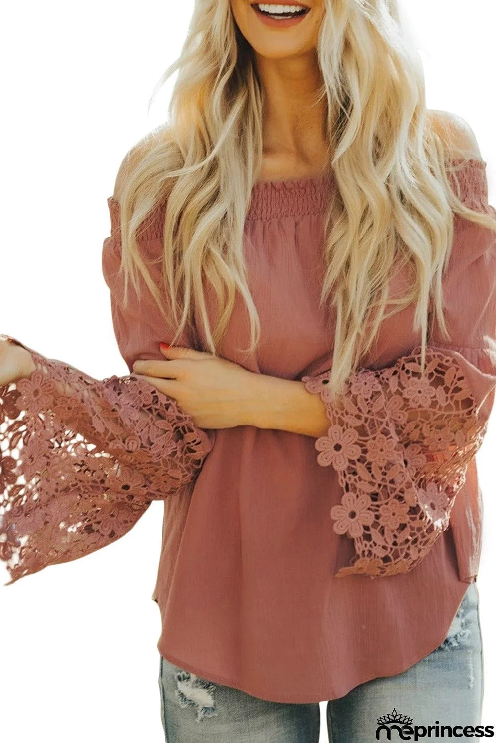 Off Shoulder Crochet Hem Top